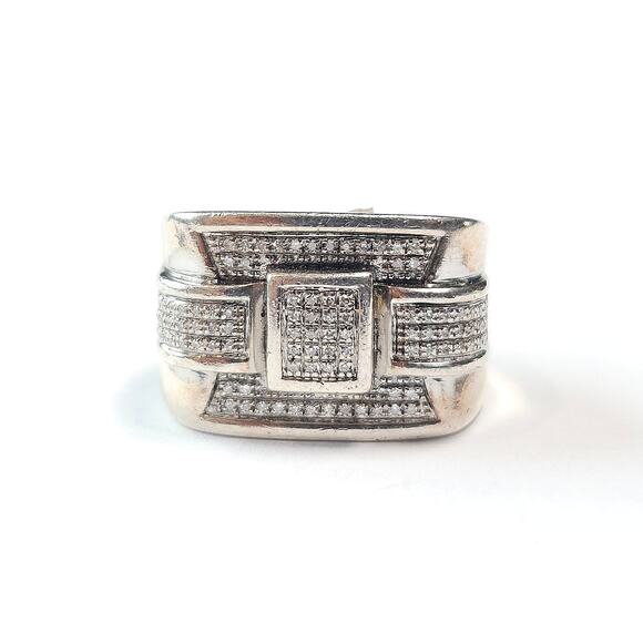 Mens Diamond Ring Sterling Silver Men Pinky Ring Size 6.5